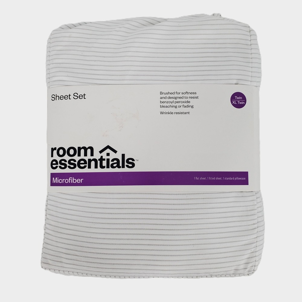 Room‎ Essentials Twin XL Gray Stripe Microfiber Sheet Set 3pc Wrinkle Resistant